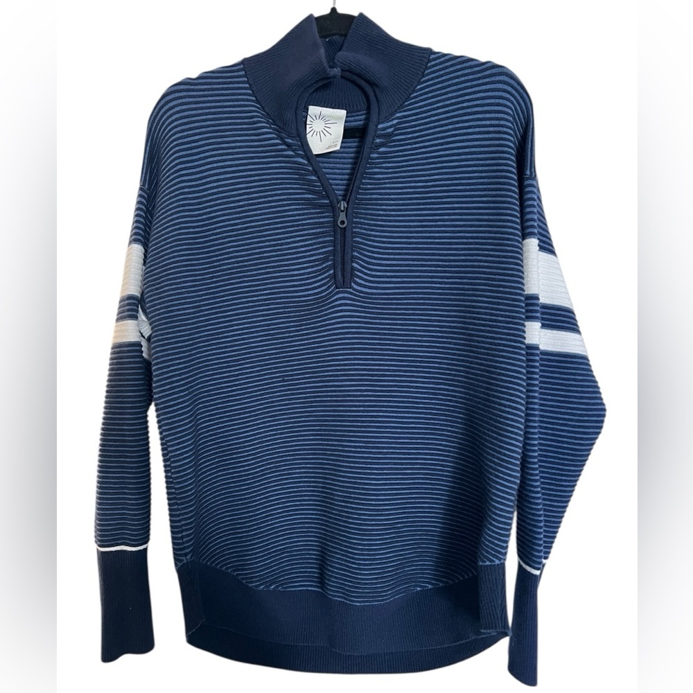 Offline By Aerie Blue and White Striped Quarter-Zip Pullover Sweater- Size S